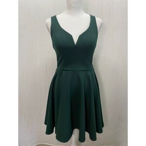 B Dalin Dark Green Fit & Flare Dress Size 3/4 Cut Out Back Sleeveless